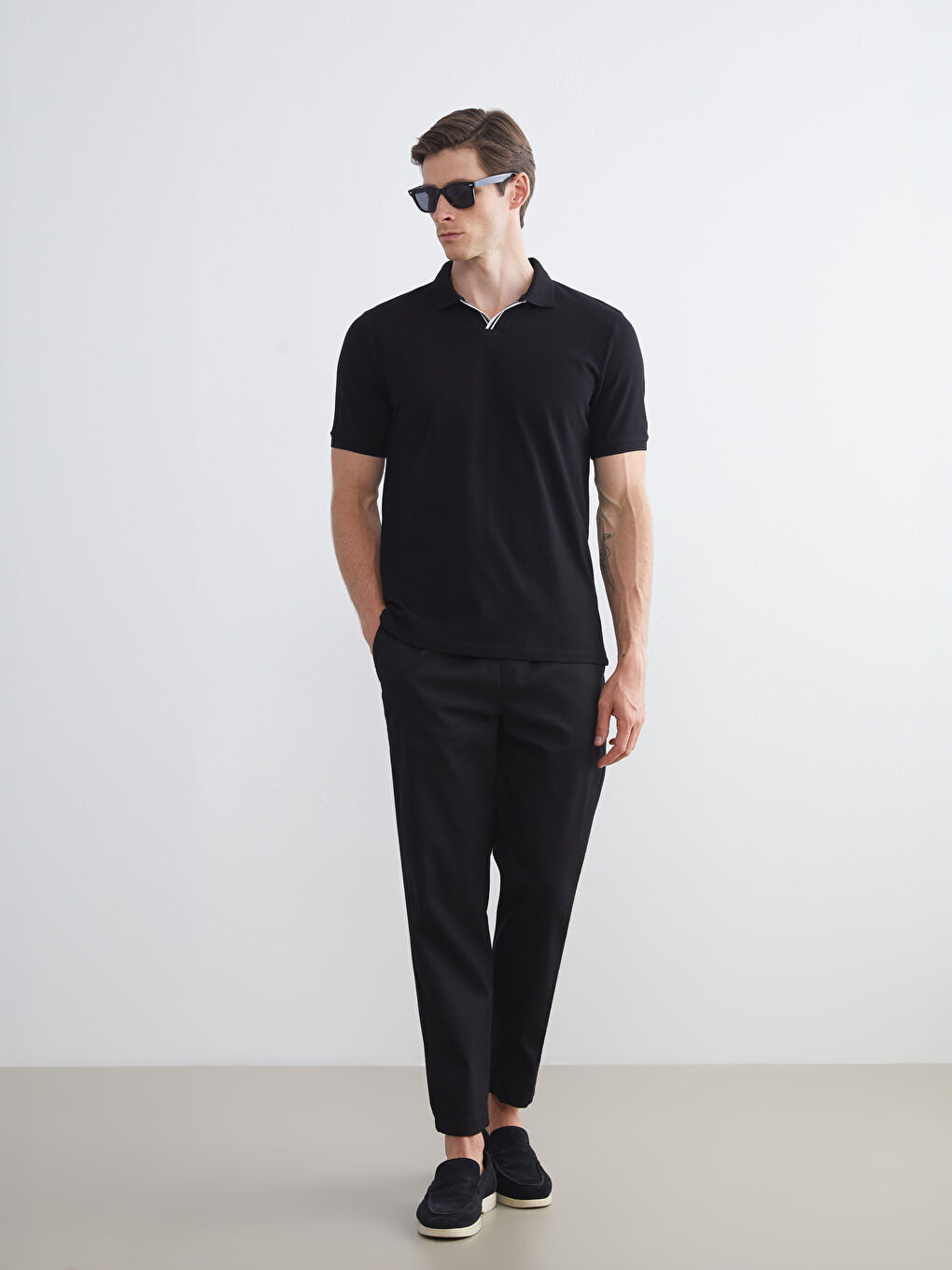 Siyah Polo Yaka Pike Erkek Tişört-1