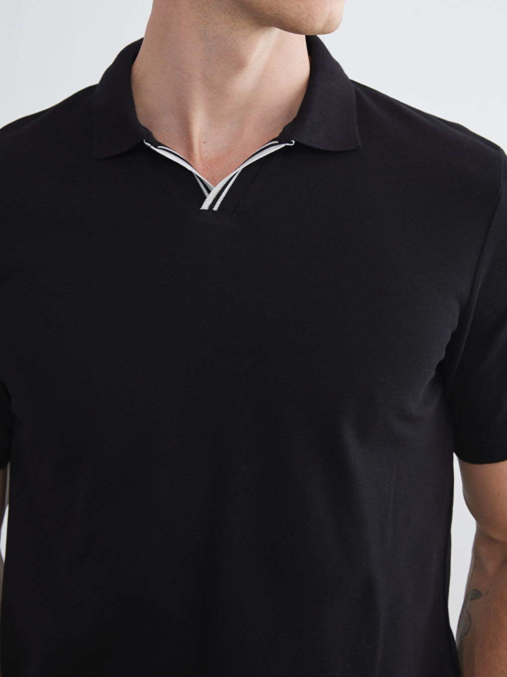 Siyah Polo Yaka Pike Erkek Tişört-2