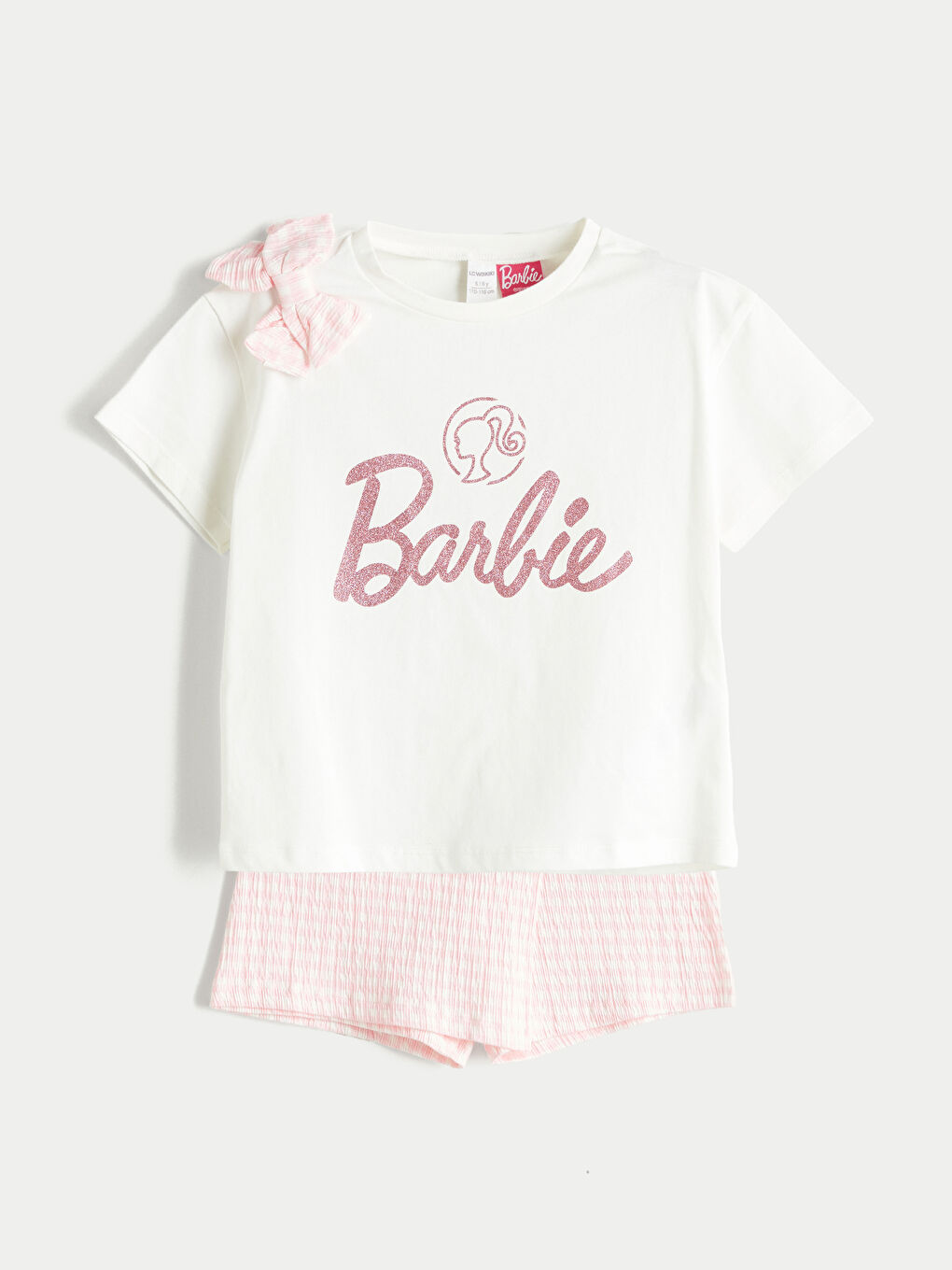 Ekru Barbie Baskılı Kız Çocuk Tişört ve Şort 2'li