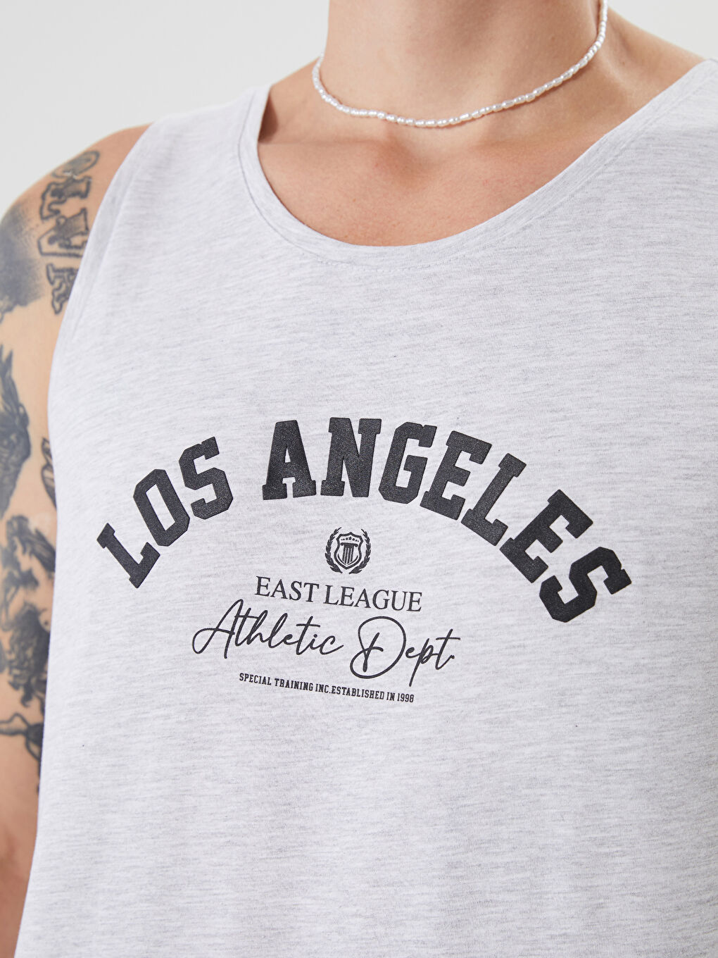 Gri Bisiklet Yaka Baskılı Erkek Kolsuz Tişört-2