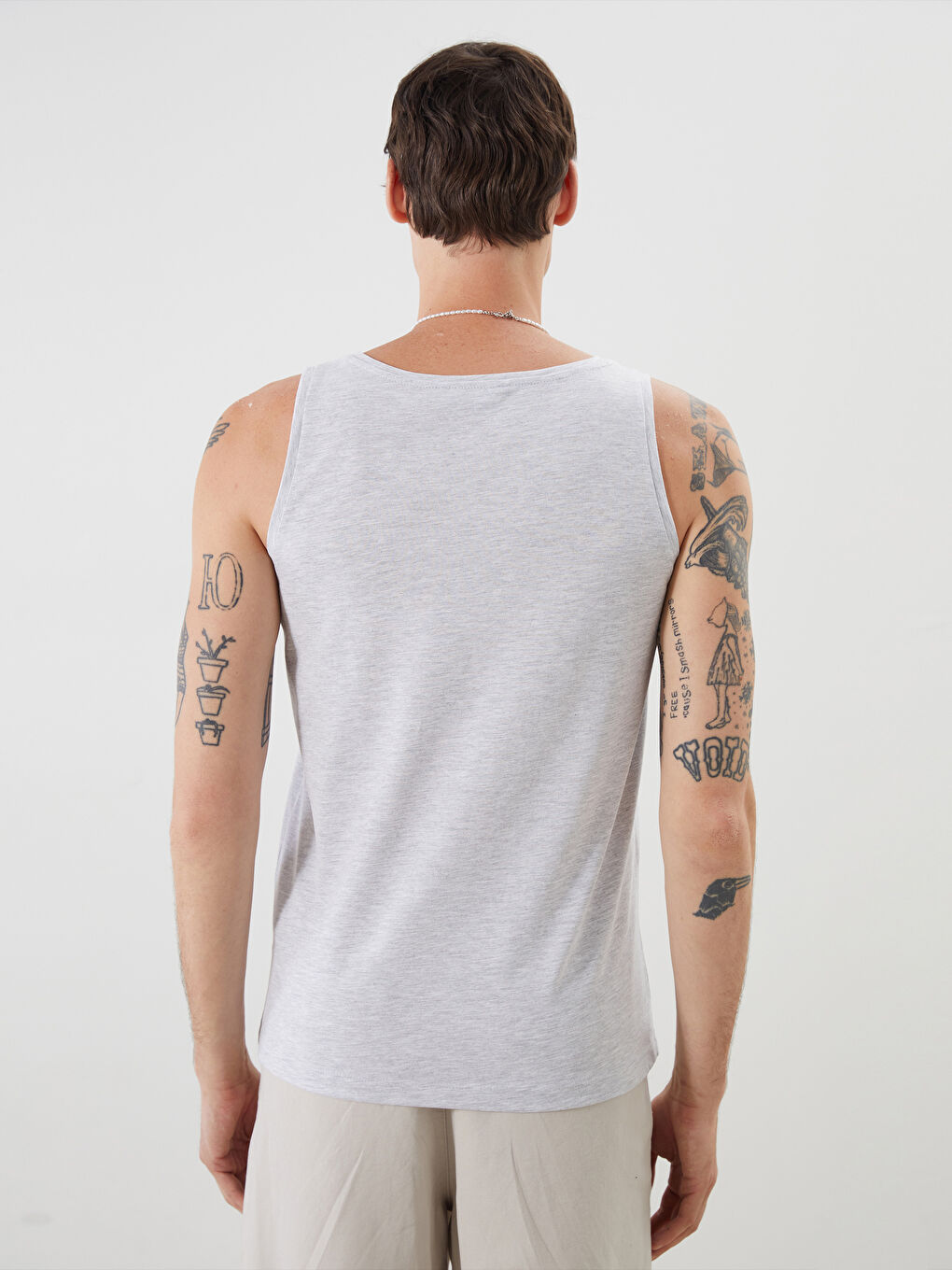 Gri Bisiklet Yaka Baskılı Erkek Kolsuz Tişört-3