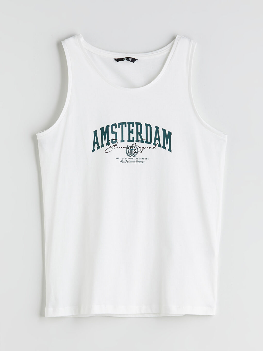 Ekru Bisiklet Yaka Baskılı Erkek Kolsuz Tişört-4