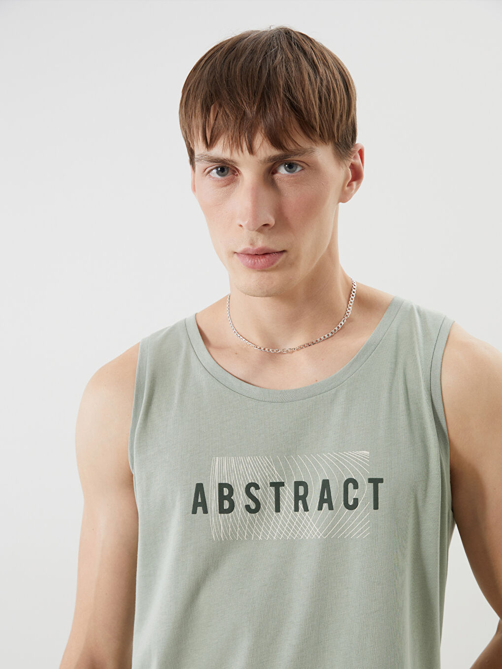 Yeşil Bisiklet Yaka Baskılı Erkek Kolsuz Tişört