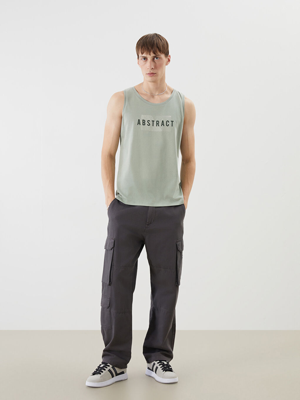 Yeşil Bisiklet Yaka Baskılı Erkek Kolsuz Tişört-1