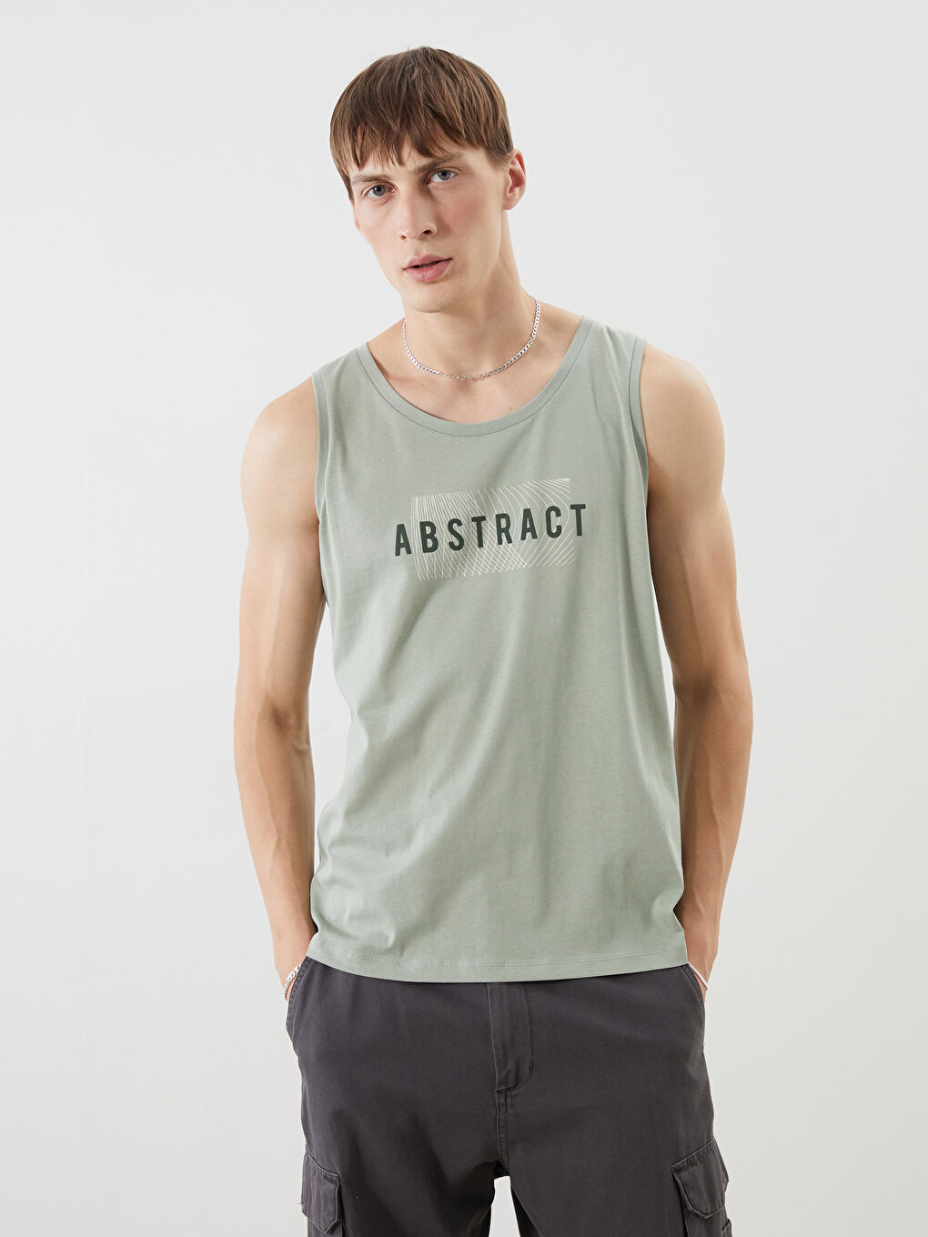 Yeşil Bisiklet Yaka Baskılı Erkek Kolsuz Tişört-2