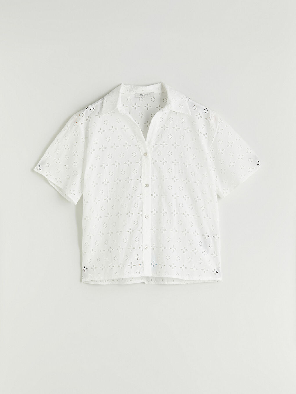 Ekru Ajurlu Oversize Kadın Gömlek-4