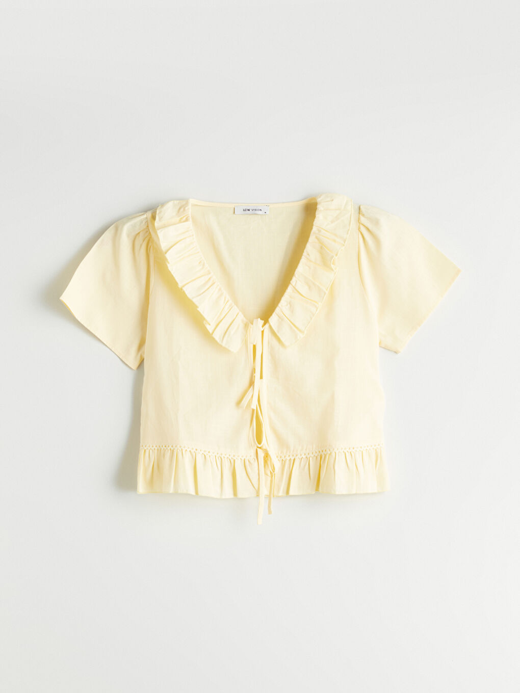 Sarı Fırfırlı V Yaka Bluz-4