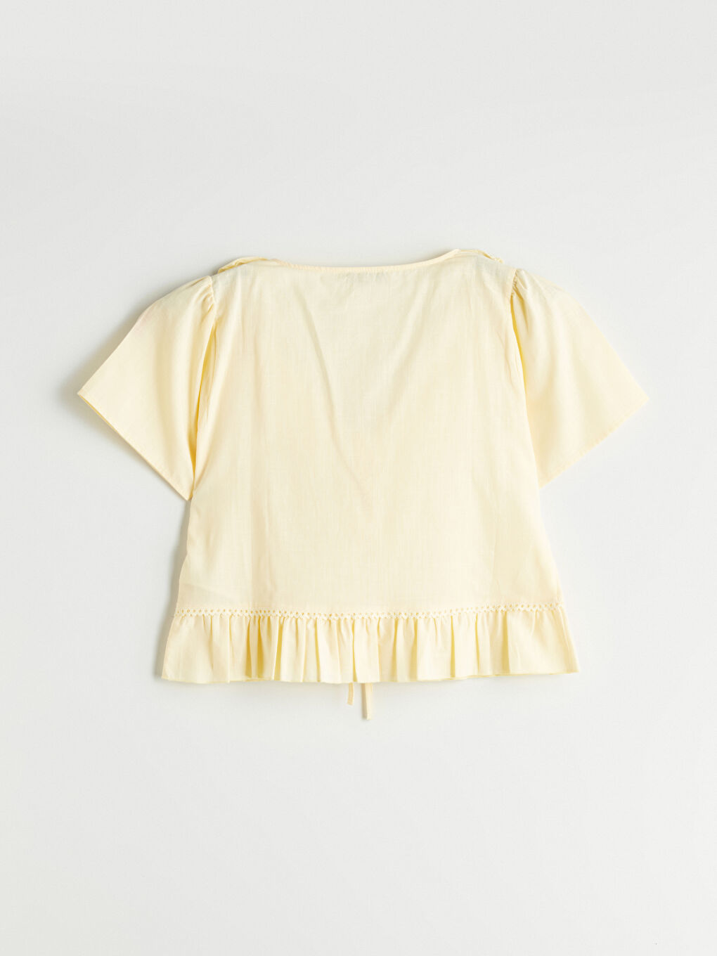 Sarı Fırfırlı V Yaka Bluz-5