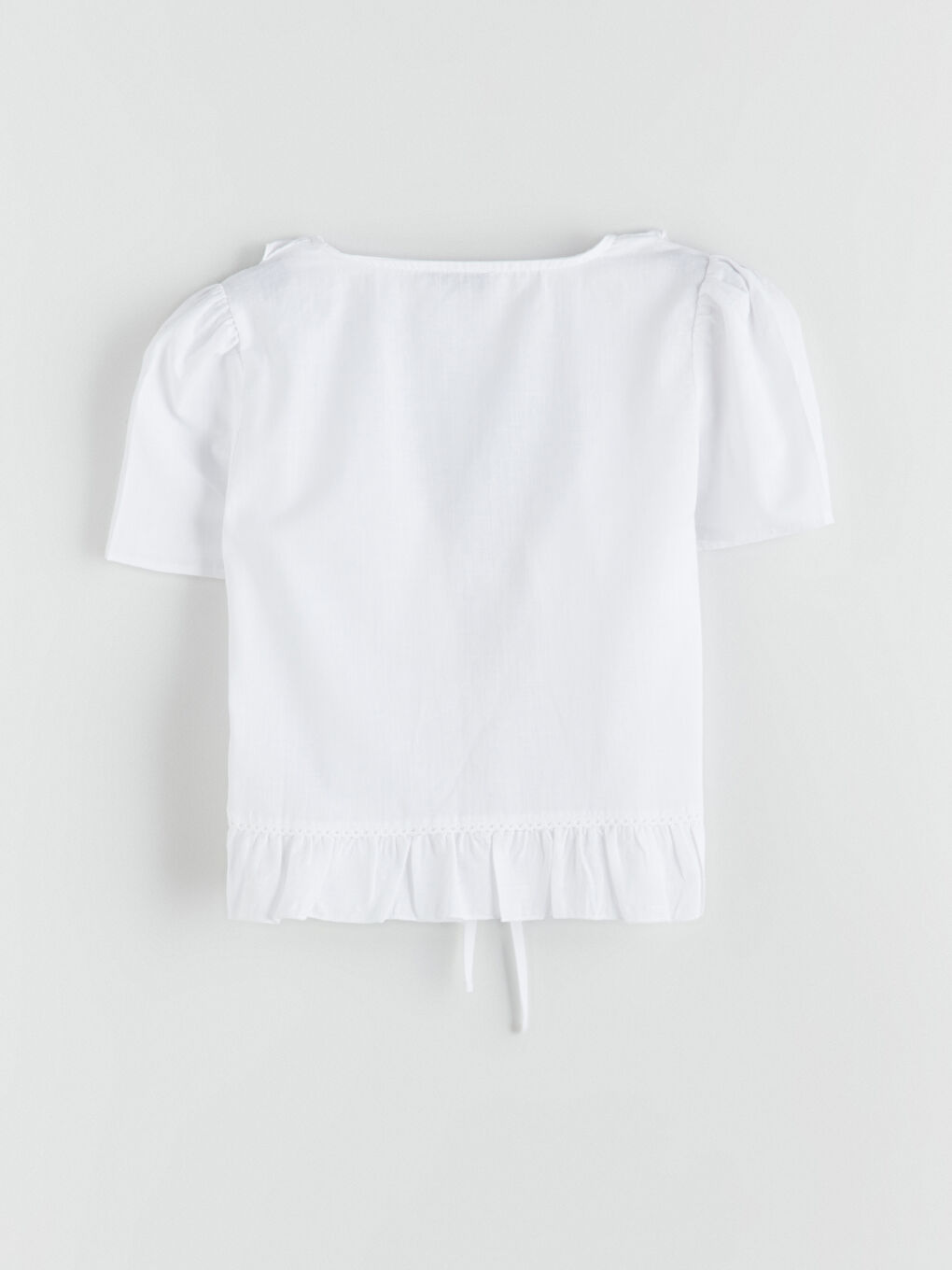 Ekru Fırfırlı V Yaka Bluz-5