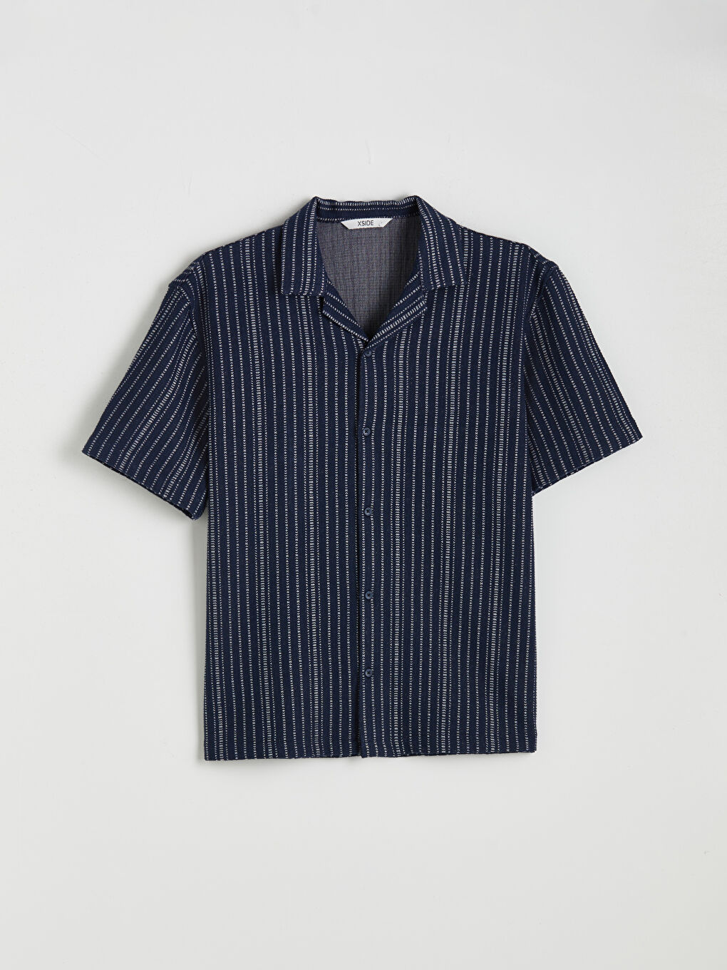 Lacivert Rahat Kalıp Resort Yaka Çizgili Erkek Gömlek-4