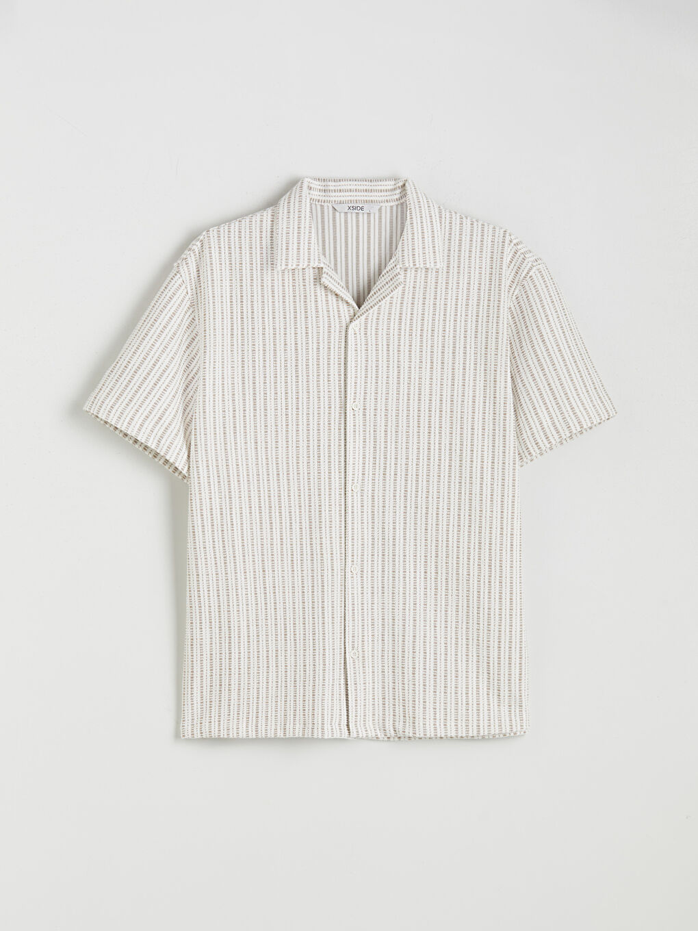 Bej Rahat Kalıp Resort Yaka Çizgili Erkek Gömlek-4