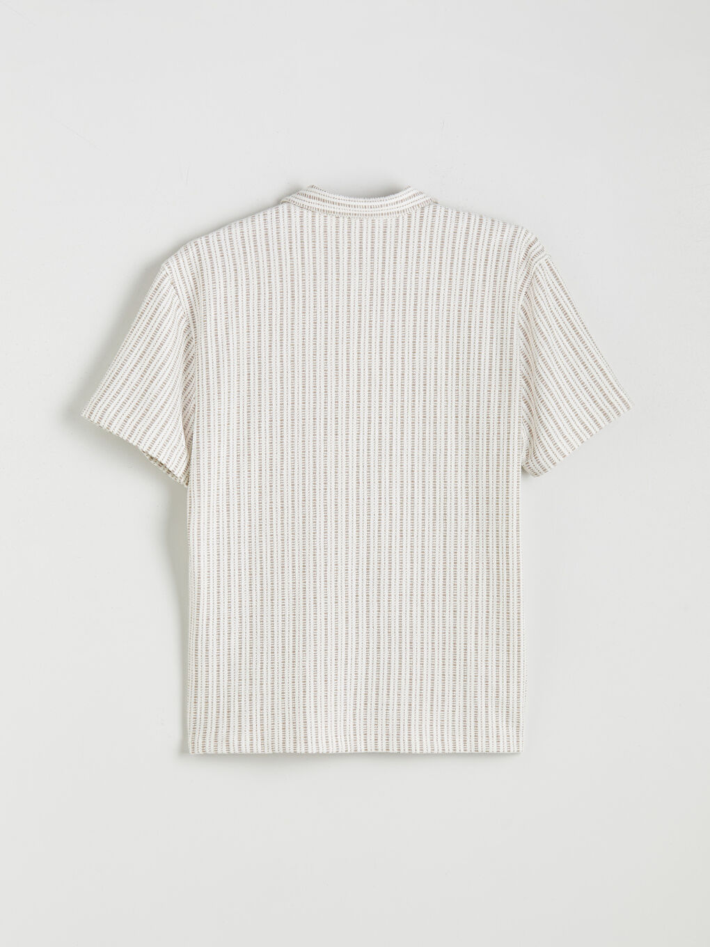 Bej Rahat Kalıp Resort Yaka Çizgili Erkek Gömlek-5