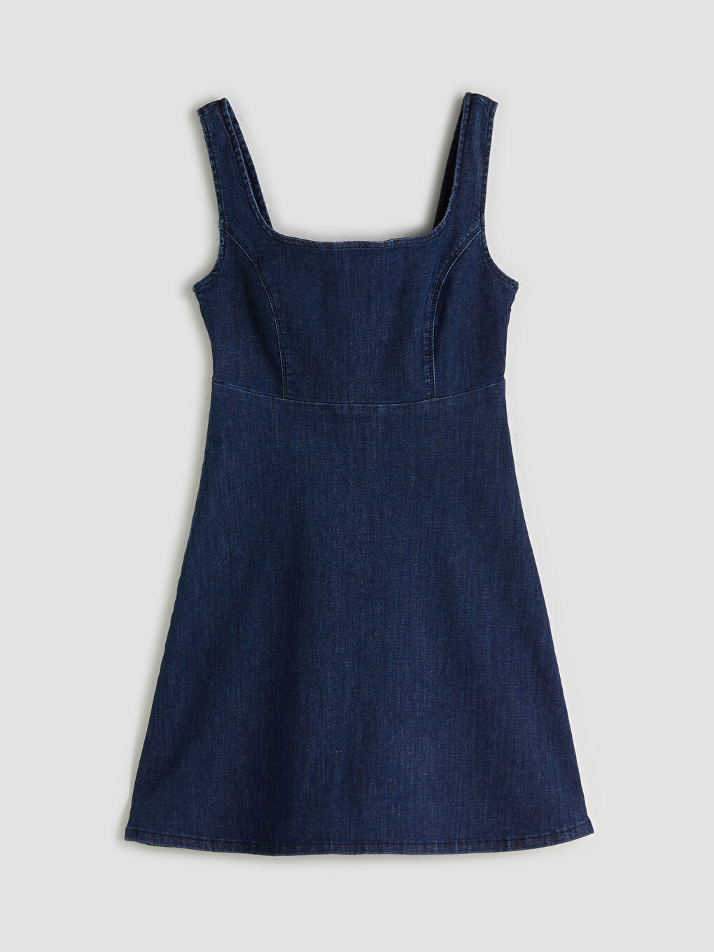Square Collar Mini Denim Dress-4