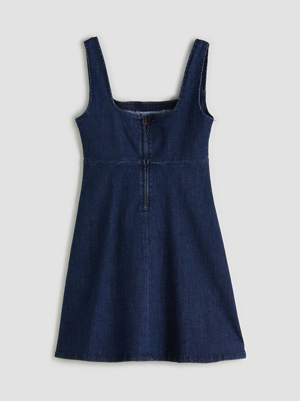 Square Collar Mini Denim Dress-5