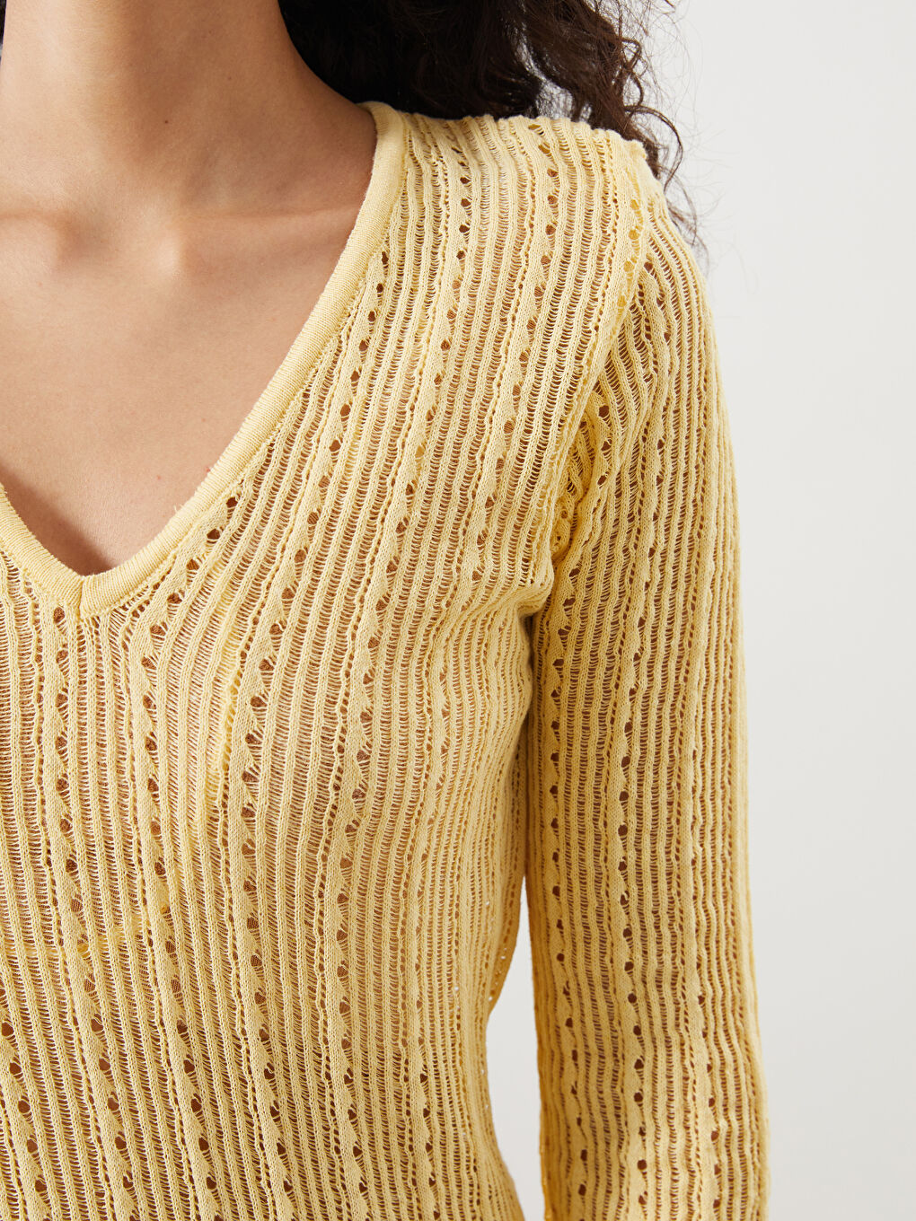LCW DREAM V-Neck Hole-Knitted Beach Dress -S5RR78Z8-FRN