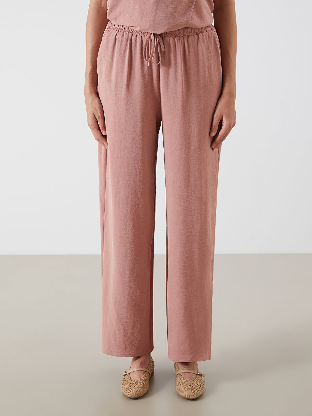 LCW Vision Elastic Waist Wide Leg Women's Trousers -S5RS26Z8-GPV