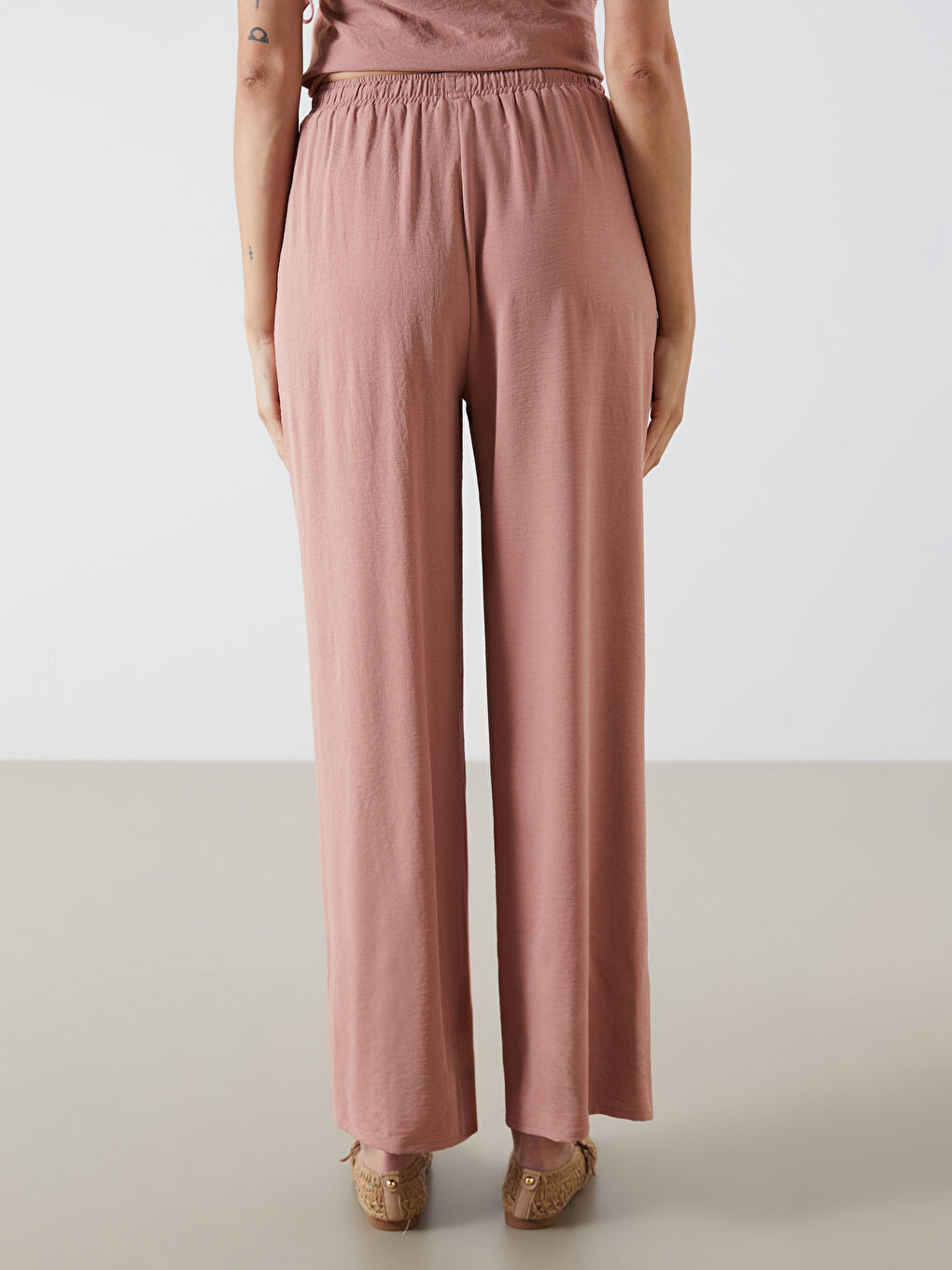 LCW Vision Elastic Waist Wide Leg Women's Trousers -S5RS26Z8-GPV