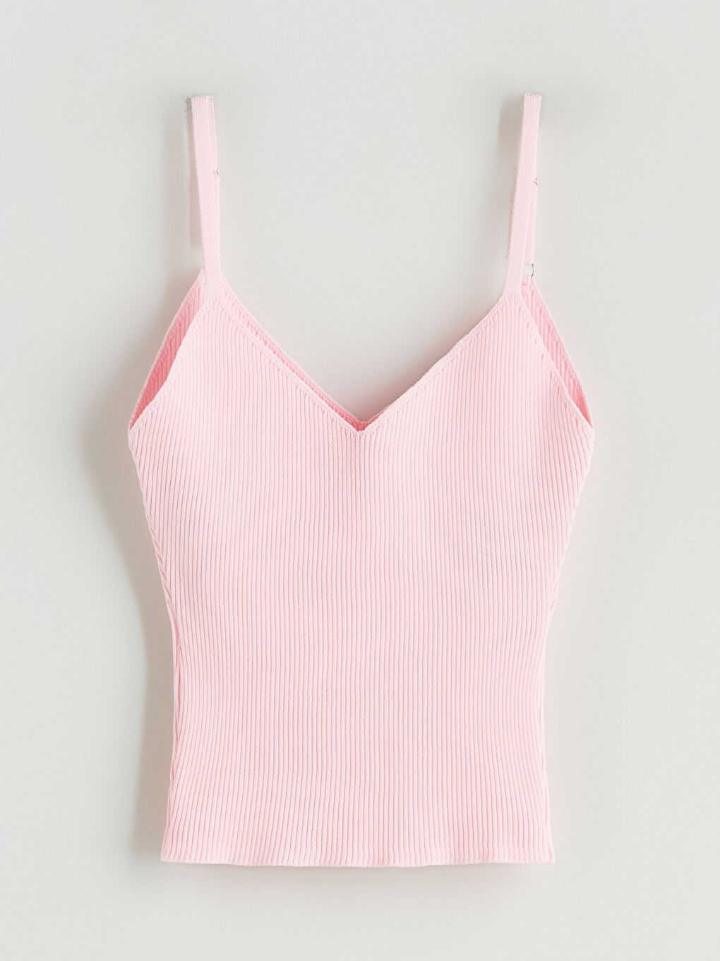 Pembe V Yaka Askılı Kadın Triko Atlet-4