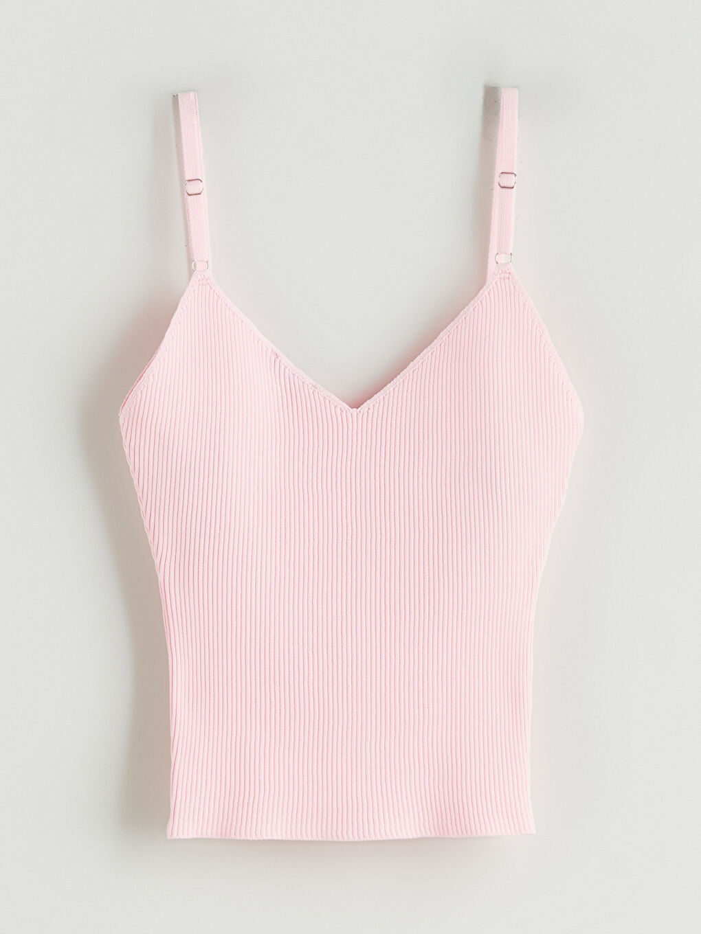 Pembe V Yaka Askılı Kadın Triko Atlet-5