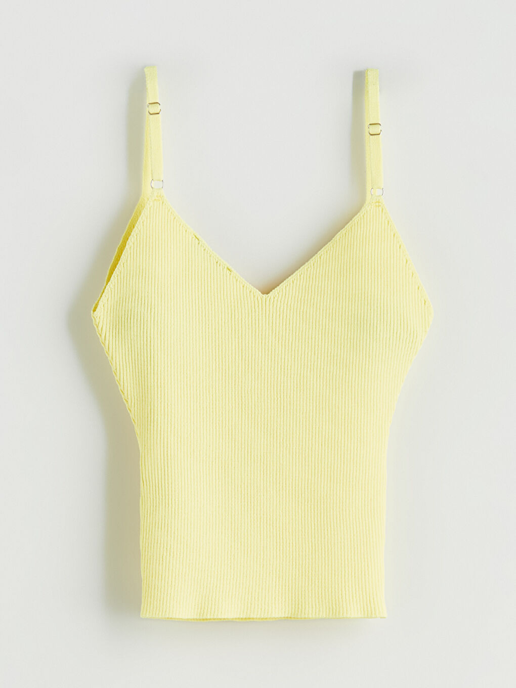 Sarı V Yaka Askılı Kadın Triko Atlet-5