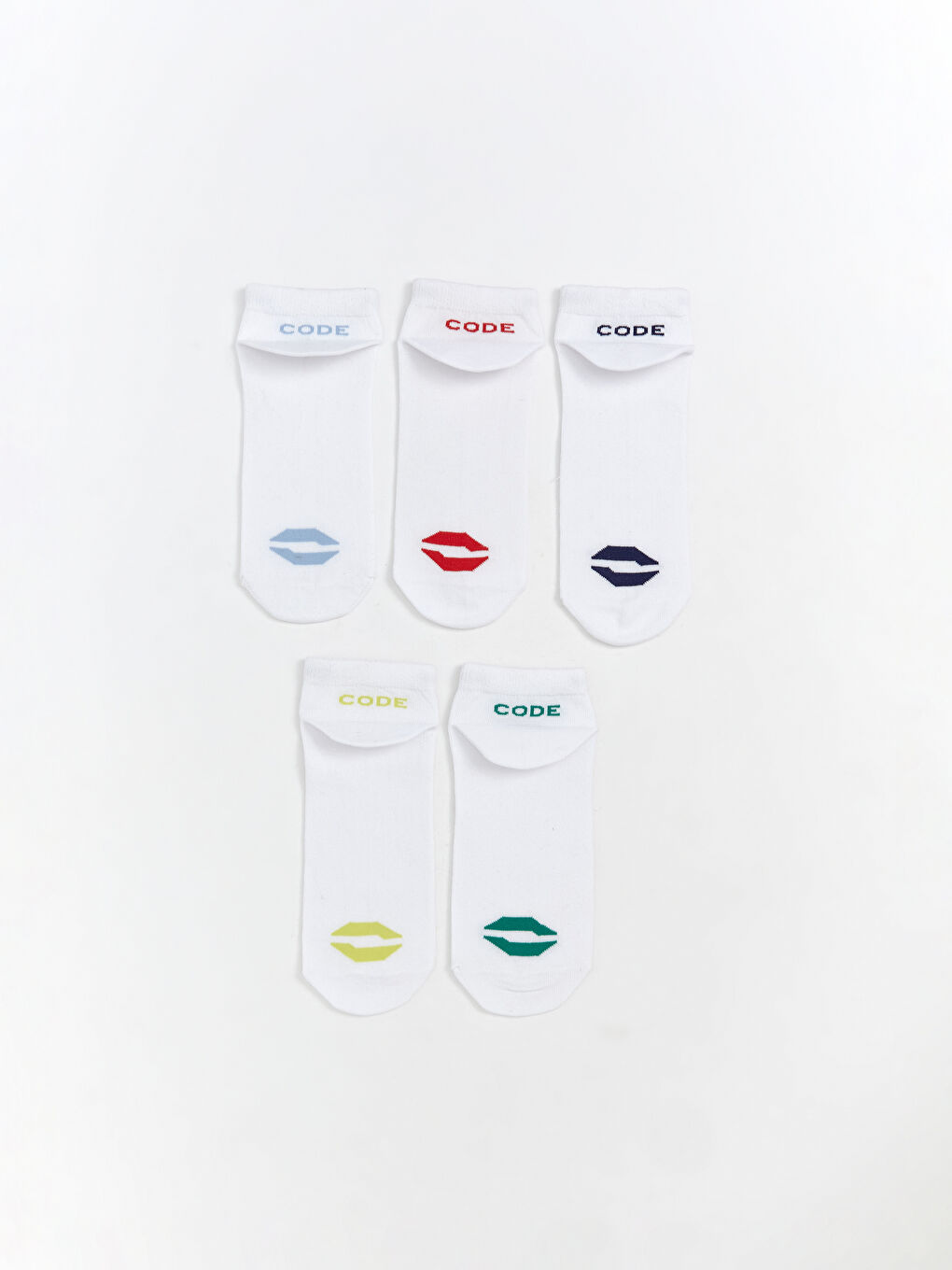 Beyaz Desenli Erkek Patik Çorap 5'li-1