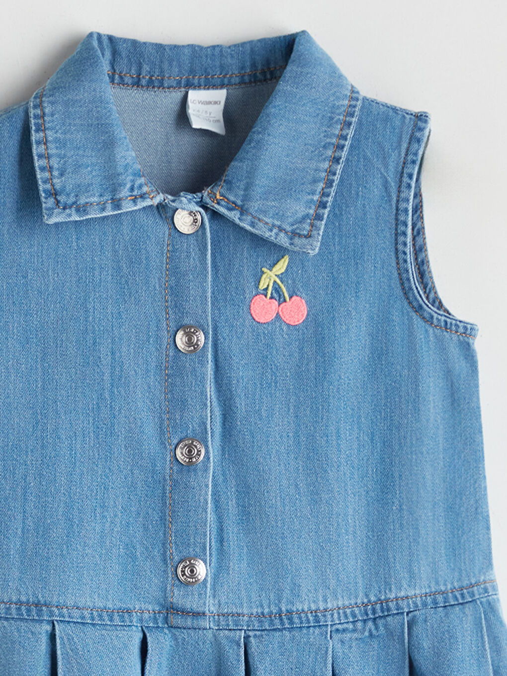 İndigo Gömlek Yaka Nakışlı Kız Çocuk Jean Elbise-2