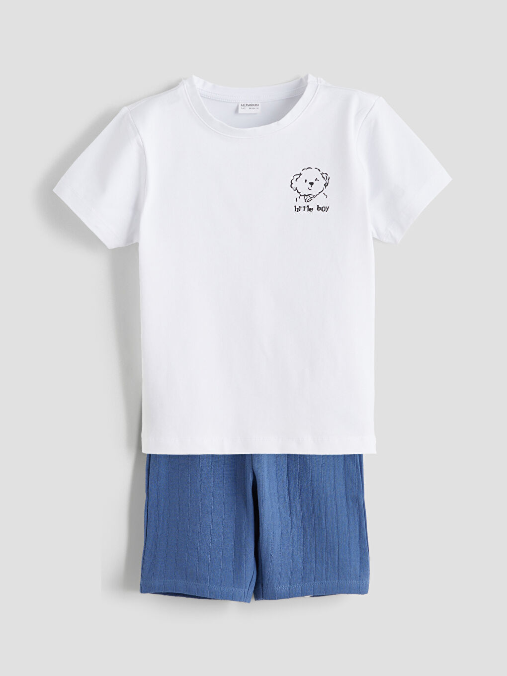 Beyaz Baskılı Erkek Çocuk Şortlu Pijama Takımı