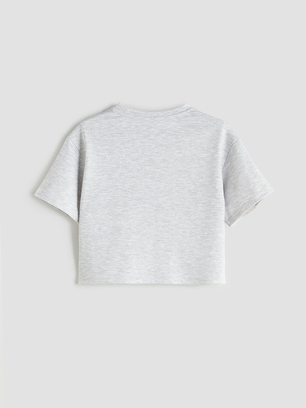 Gri Bisiklet Yaka Baskılı Kız Çocuk Tişört-1