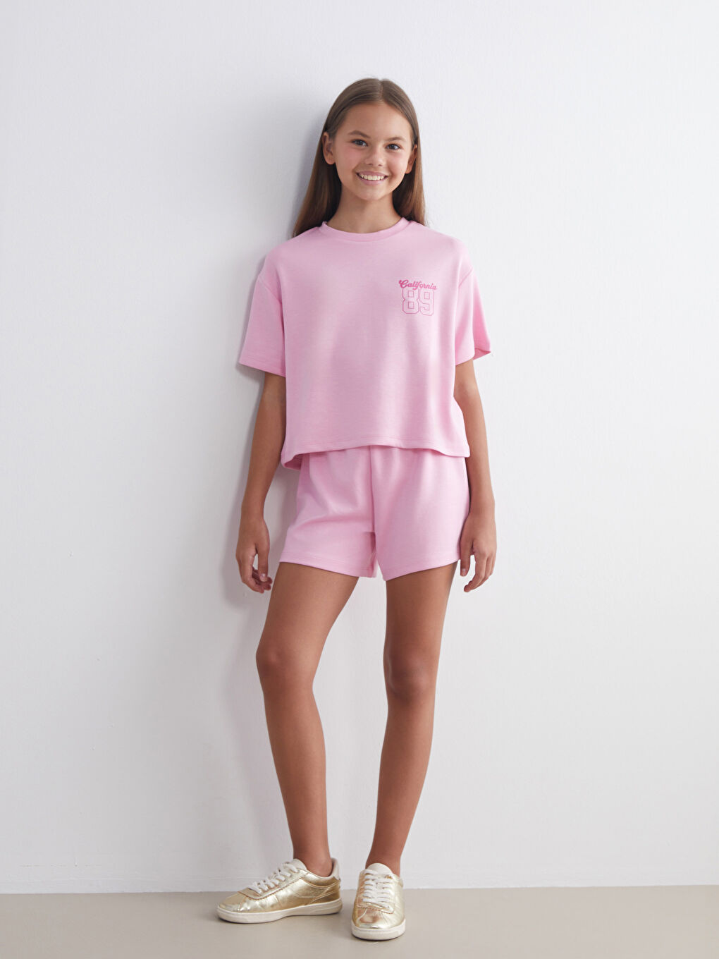 Okrugli izrez California štampana dečji majica i šorts-1