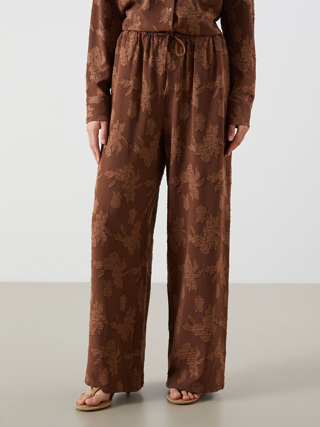 LCW Vision Elasticated Waist Floral Wide Leg Women's Trousers -S5RS56Z8-ZUP