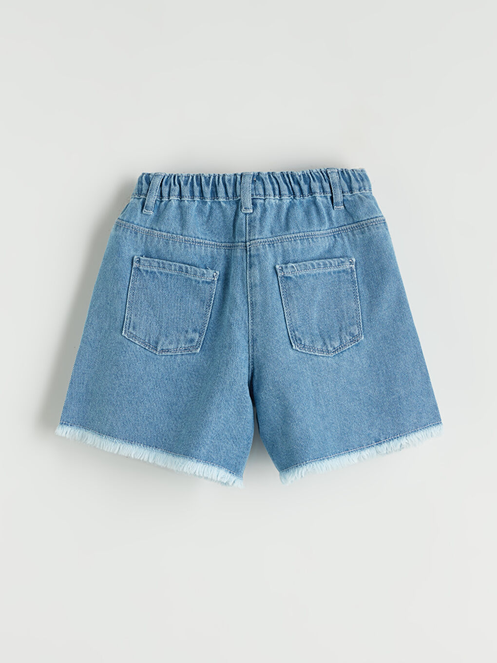 Mavi Nakışlı Kız Çocuk Denim Görünümlü Şort-1