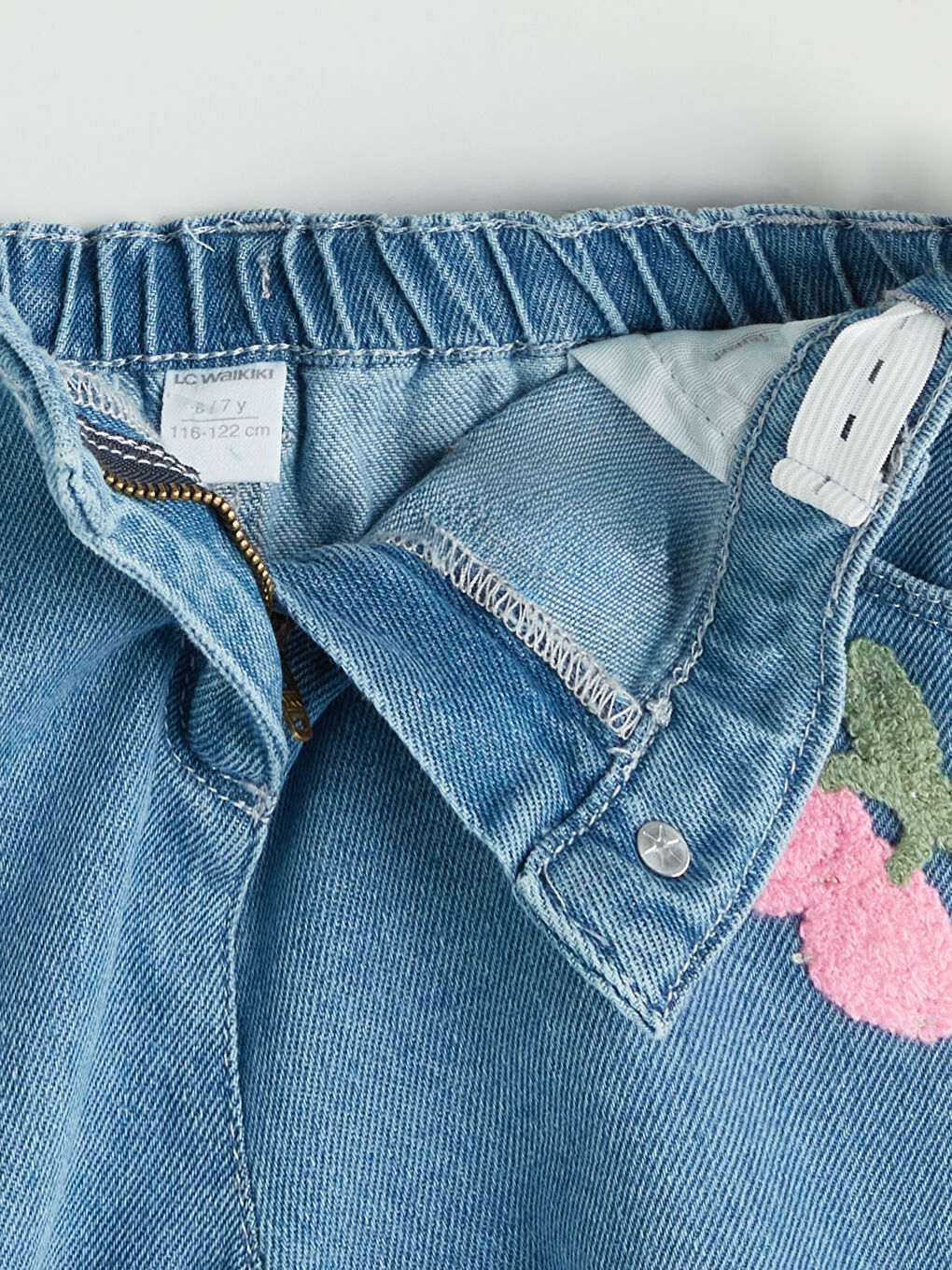 Mavi Nakışlı Kız Çocuk Denim Görünümlü Şort-2