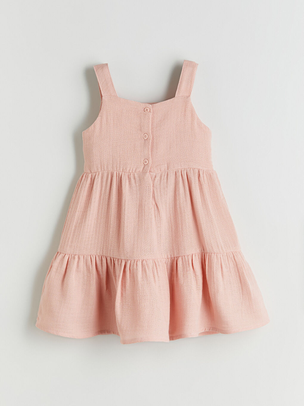 Pembe Kare Yaka Fiyonk Detaylı Kız Çocuk Müslin Elbise-2
