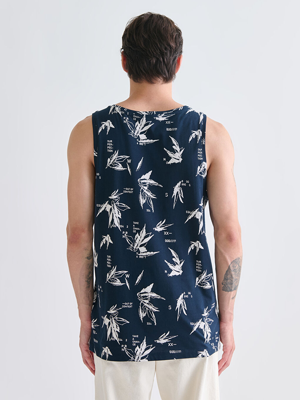 Lacivert Bisiklet Yaka Baskılı Erkek Kolsuz Tişört-3