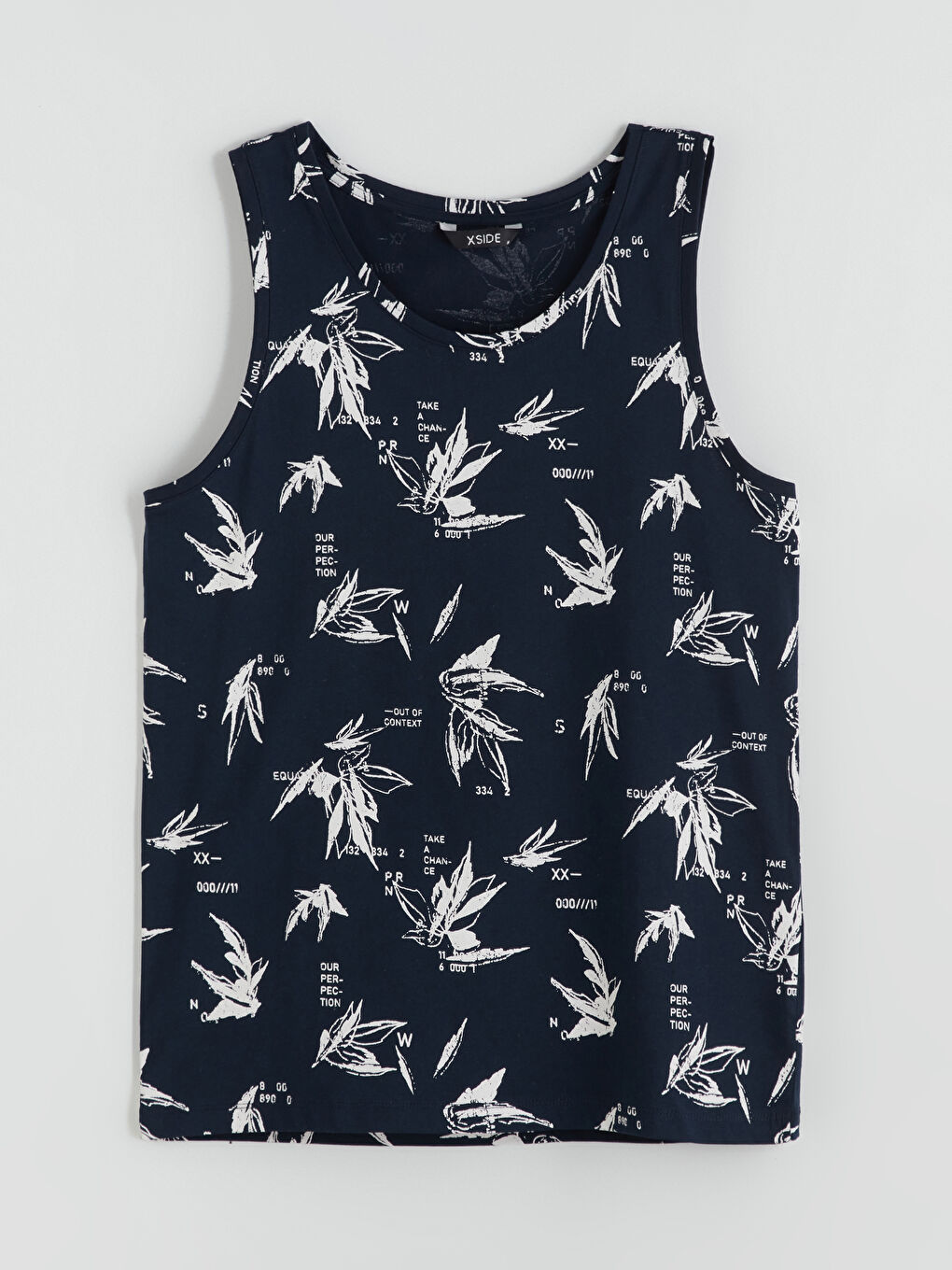 Lacivert Bisiklet Yaka Baskılı Erkek Kolsuz Tişört-4