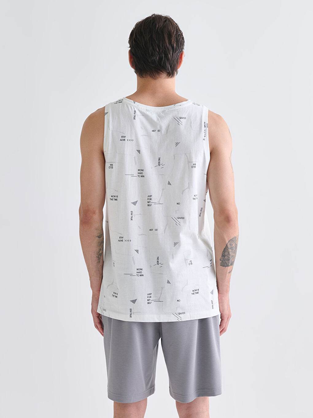 Ekru Bisiklet Yaka Baskılı Erkek Kolsuz Tişört-3