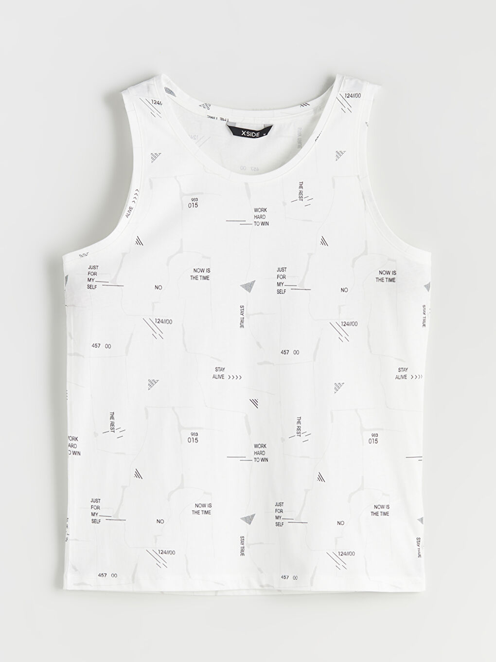 Ekru Bisiklet Yaka Baskılı Erkek Kolsuz Tişört-4