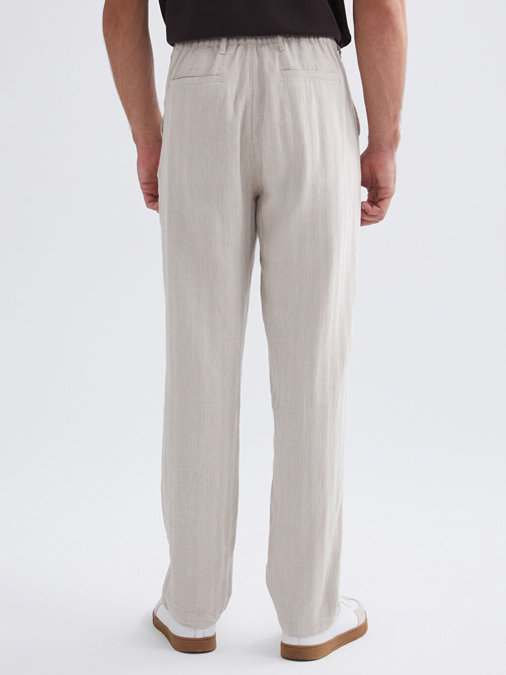 Bej Standart Kalıp Keten Karışımlı Erkek Pantolon-3