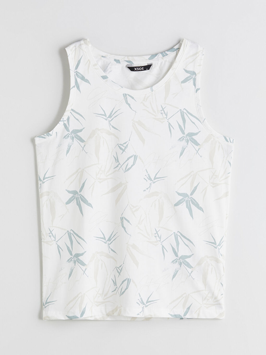 Ekru Bisiklet Yaka Baskılı Erkek Kolsuz Tişört-4