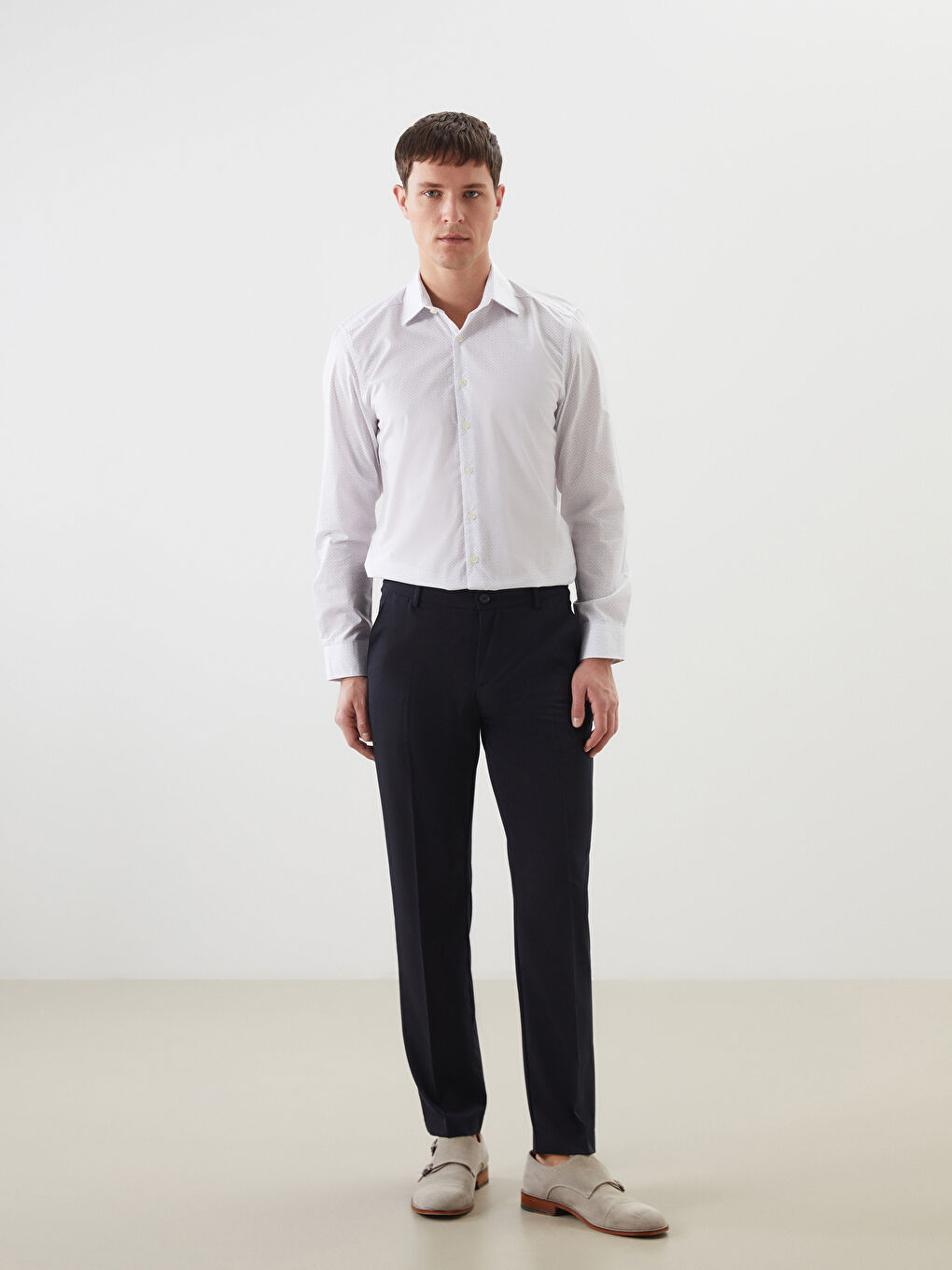 Slim Fit Long Sleeve Patterned Poplin Men's Shirt-1