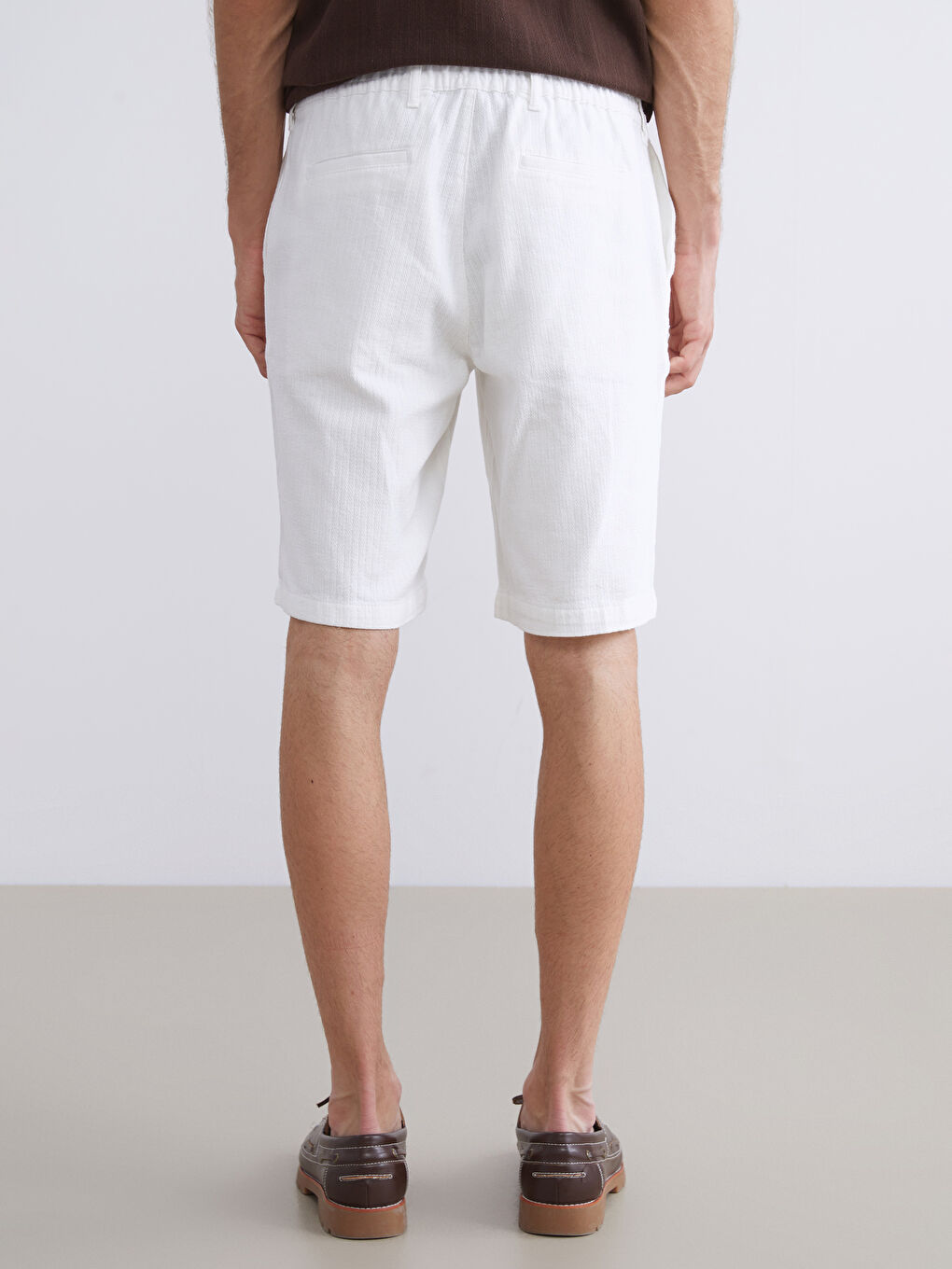 Ekru Standart Kalıp Armürlü Erkek Şort-3