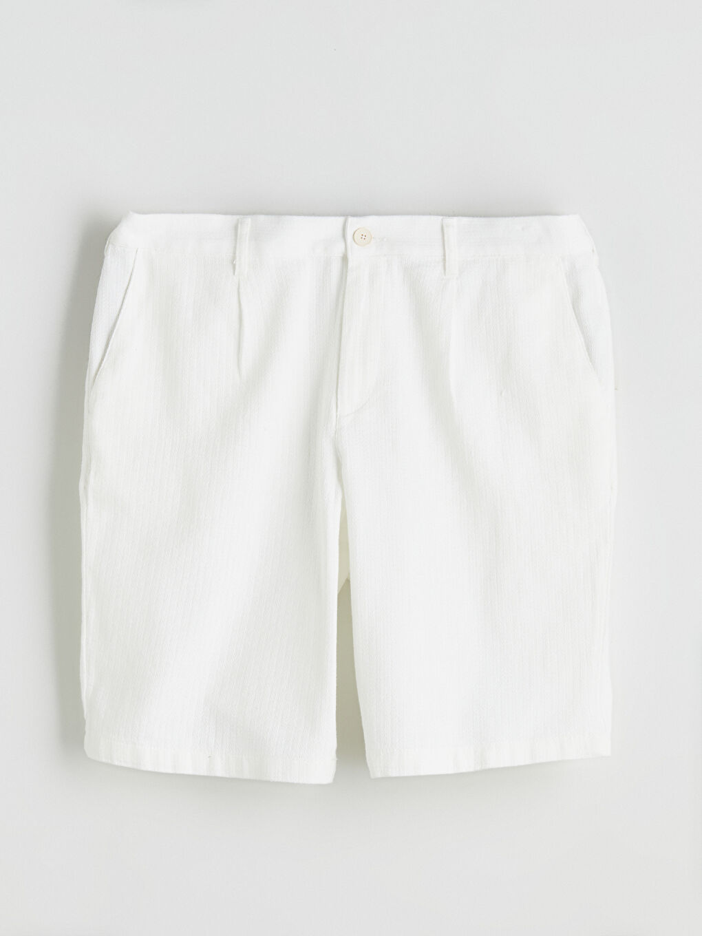 Ekru Standart Kalıp Armürlü Erkek Şort-4