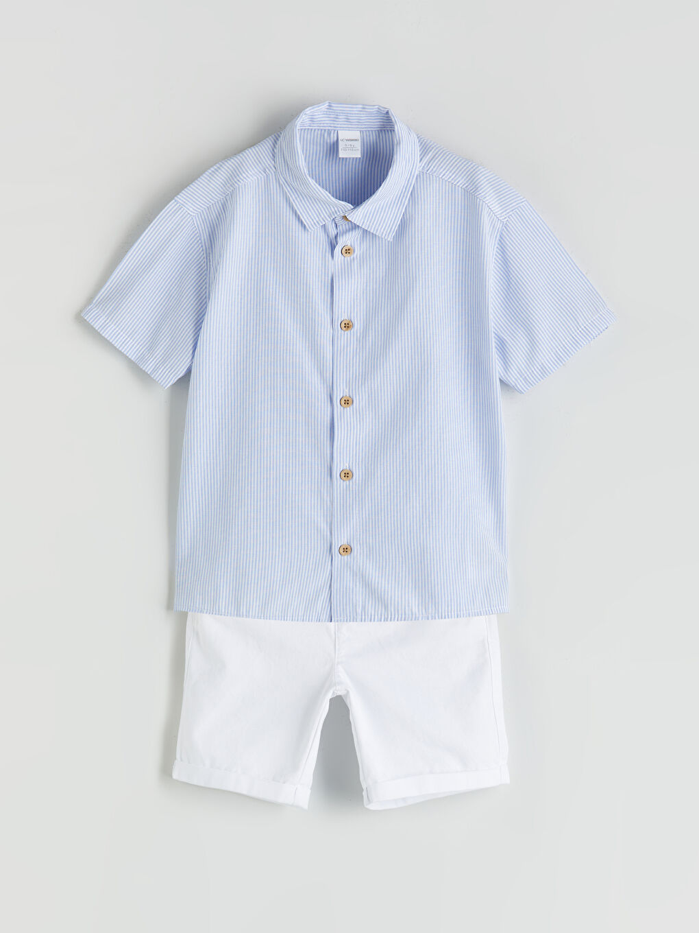 Mavi Çizgili Erkek Çocuk Gömlek ve Şort 2'li