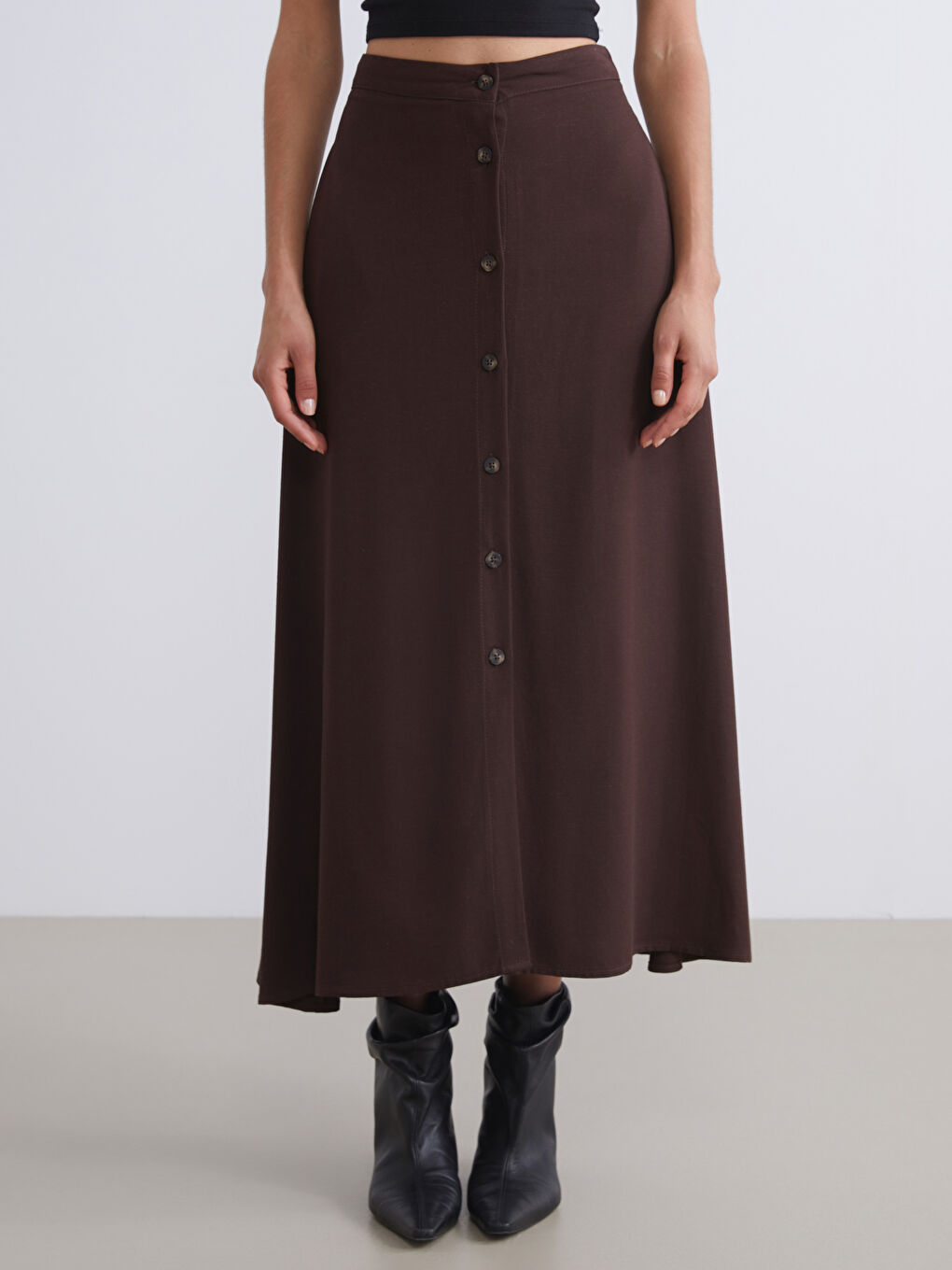 Kahverengi Loose Fit A Kesim Müslin Etek-1