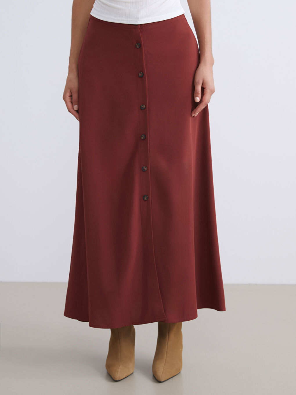 Bordo Loose Fit A Kesim Müslin Etek-1