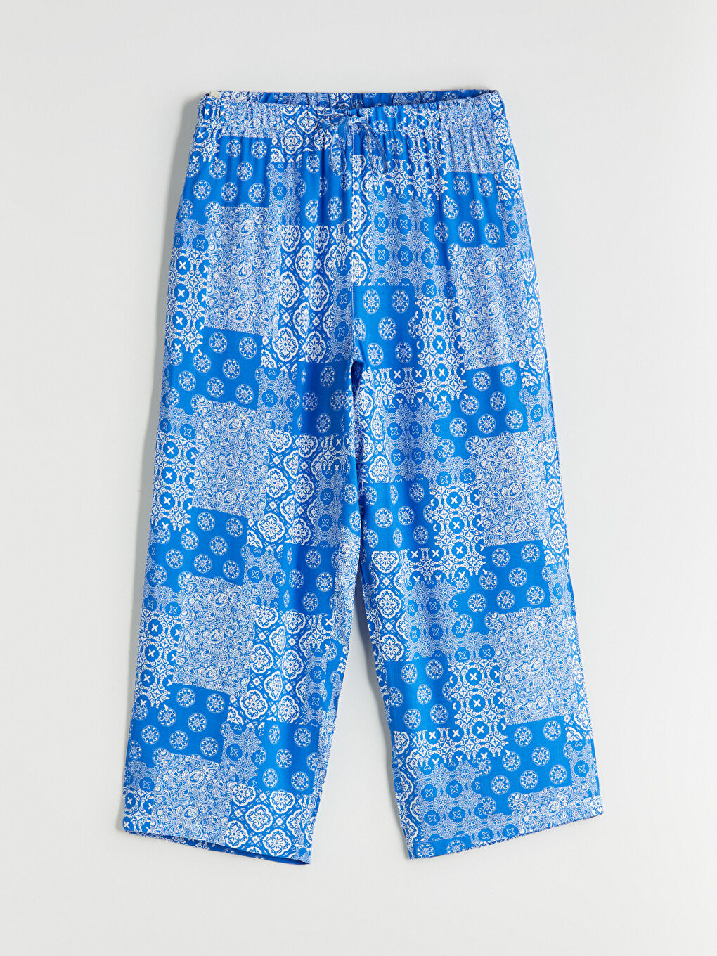 Mavi Bisiklet Yaka Desenli Kadın Kaprili Pijama Takımı-7