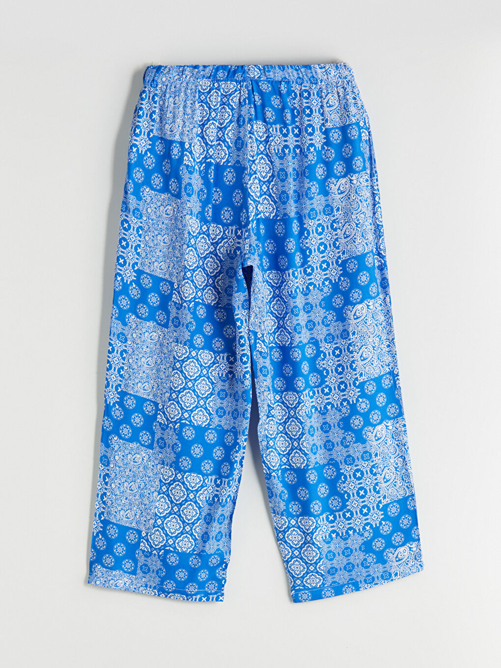 Mavi Bisiklet Yaka Desenli Kadın Kaprili Pijama Takımı-8