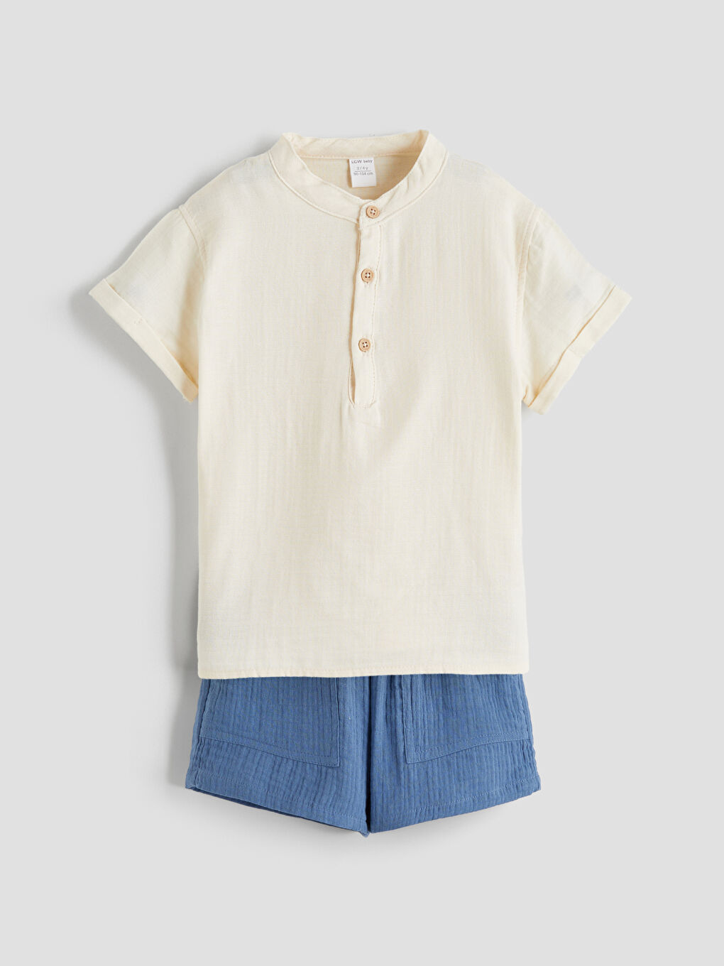 Bej Baskılı Erkek Bebek Gömlek ve Şort 2'li