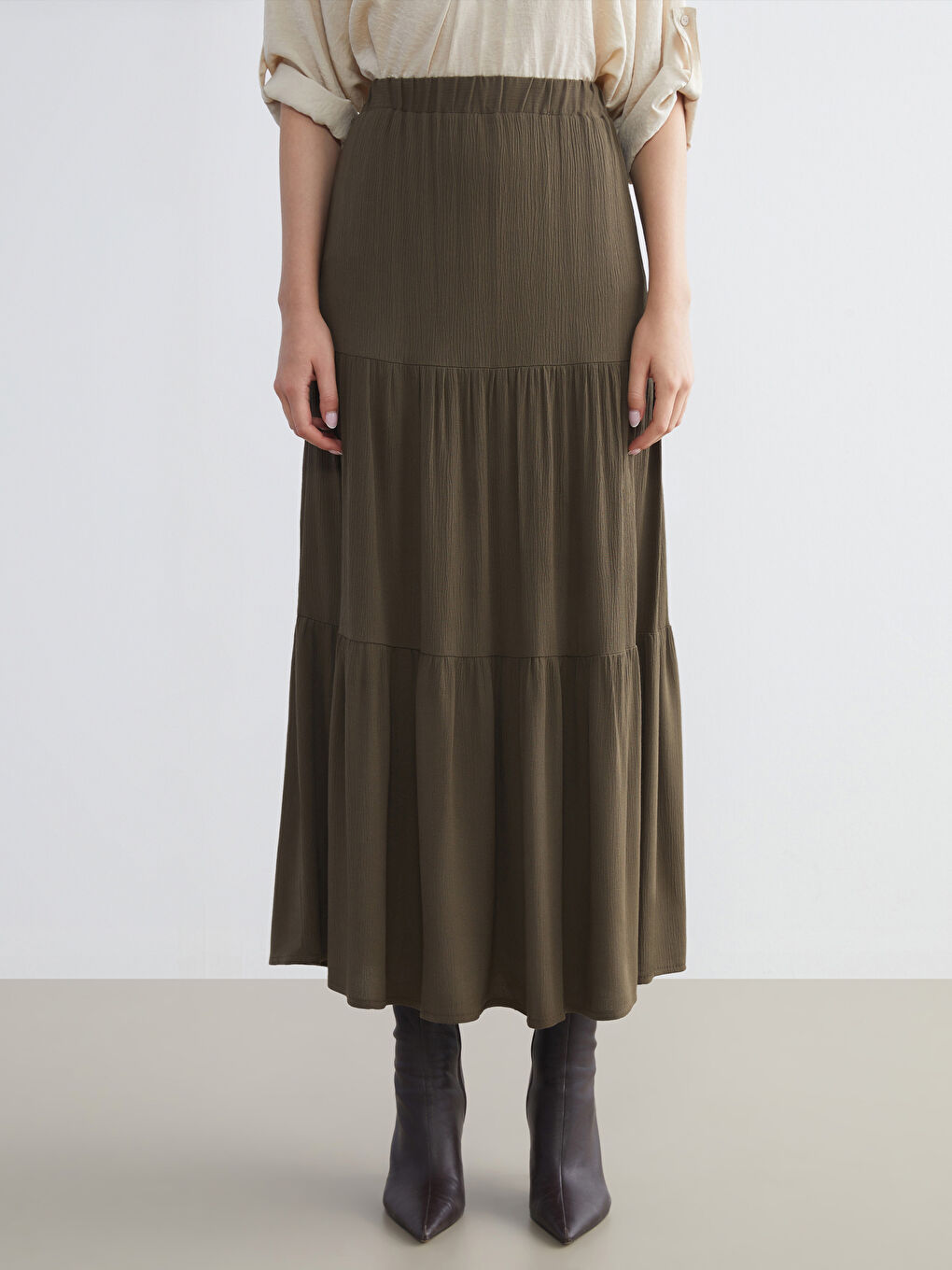 Haki Beli Lastikli Katkat Etek-1