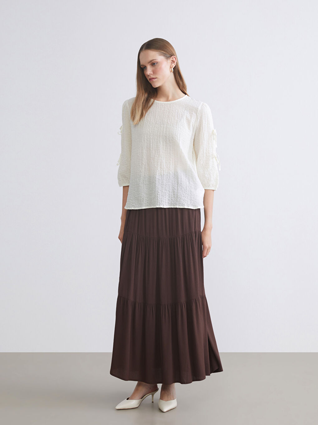 Kahverengi Beli Lastikli Katkat Etek